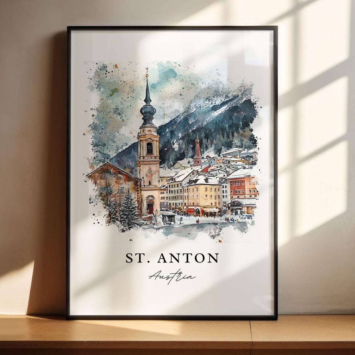 St. Anton Austria Snowy Alpine Village Watercolor Ski Poster - Image 5