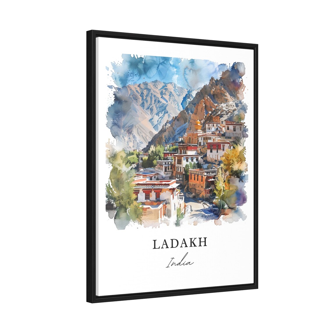 Ladakh India Himalayan Mountain Monastery Watercolor Travel Poster - Image 2