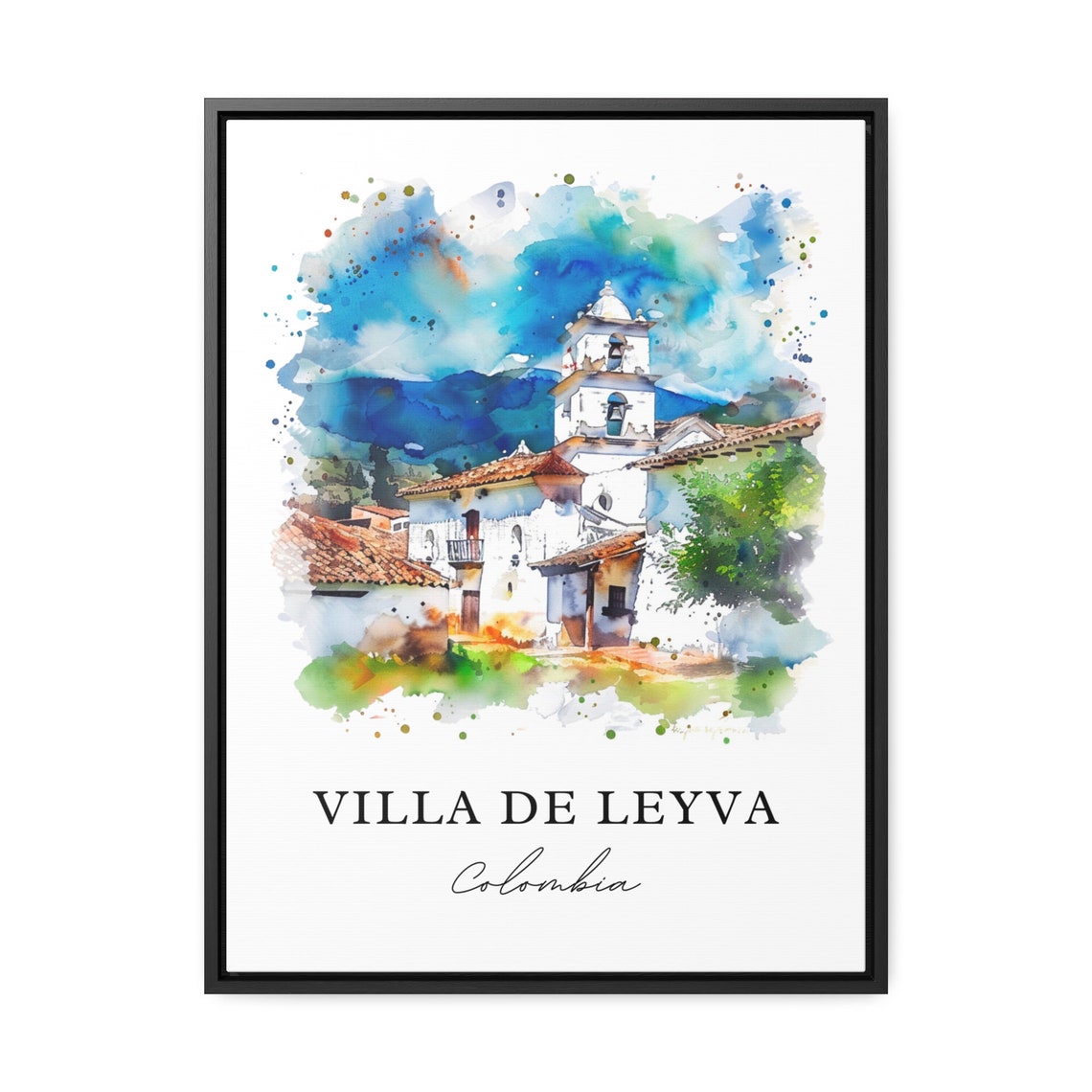 Villa de Leyva Colombia Whitewashed Church Watercolor Poster - Image 3