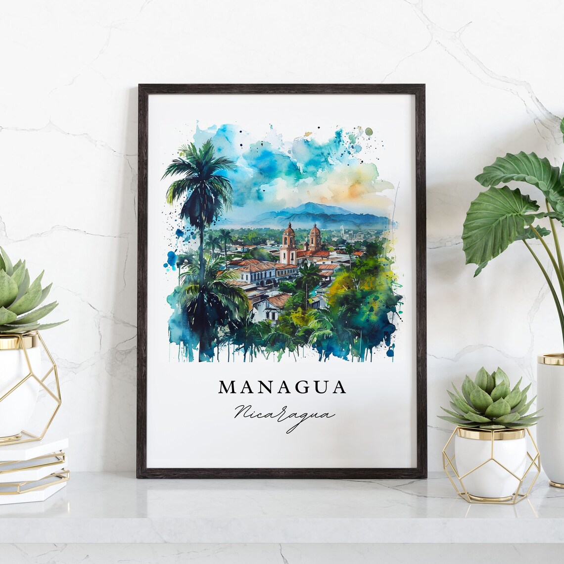 Managua Nicaragua Travel Poster, Custom Text Art Print