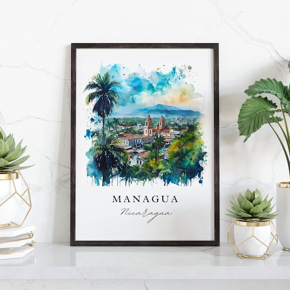 Managua Nicaragua Travel Poster, Custom Text Art Print