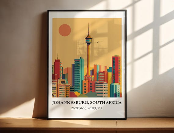 Johannesburg Art Retro Travel South Africa Decor Gift Prints Housewarming