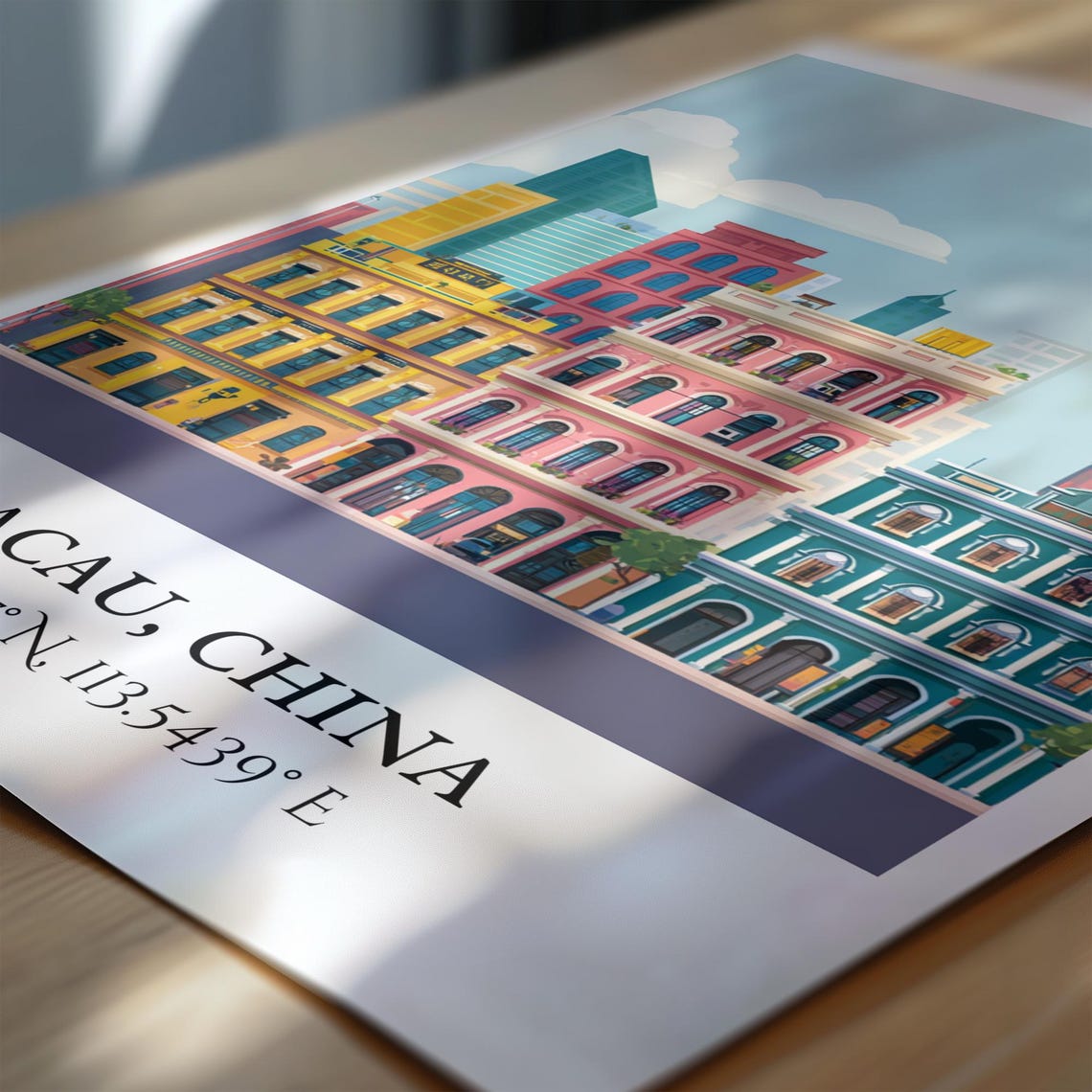 Macau China Colonial Buildings Pastel Flat Illustration Travel Poster - Image 6