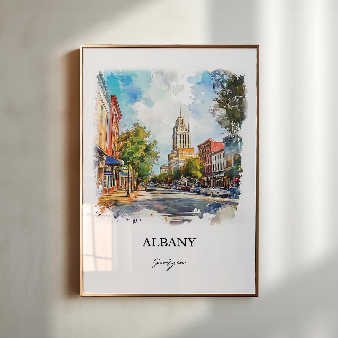 Albany Georgia Downtown Historic Street Watercolor City Travel Poster