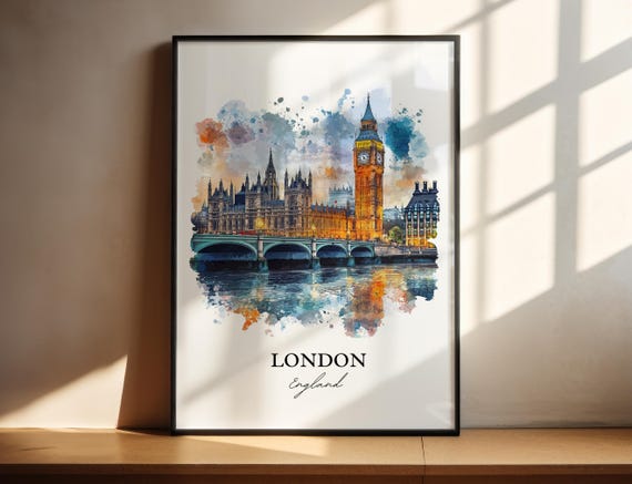 Big Ben England Watercolor Travel Poster, London