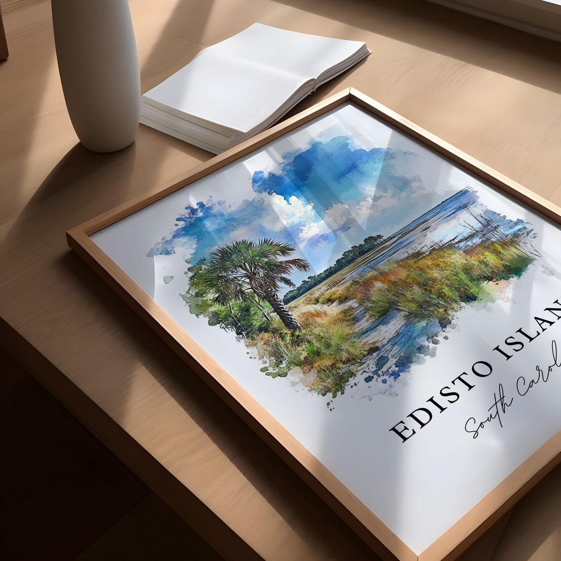 Edisto Island South Carolina Marsh Palm Shore Watercolor Poster - Image 5
