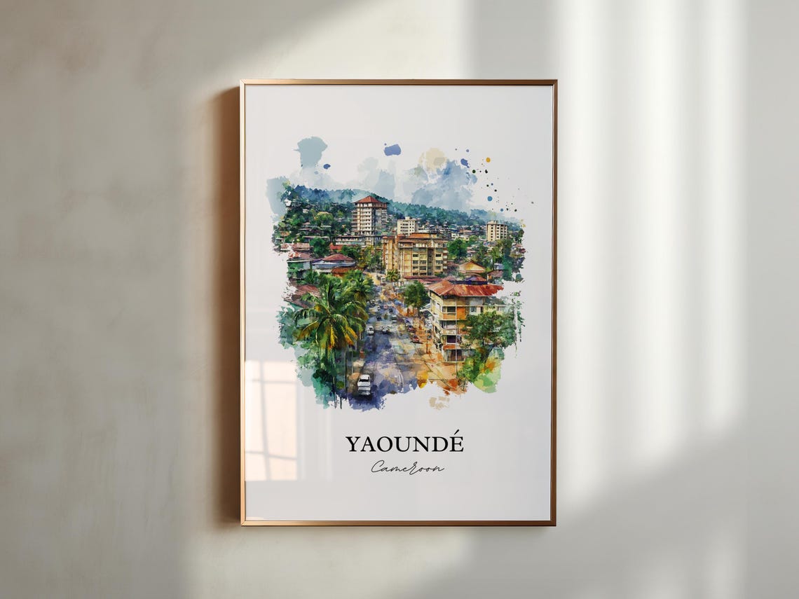 Yaounde Cameroon African Watercolor City Street Palms Poster - Image 6
