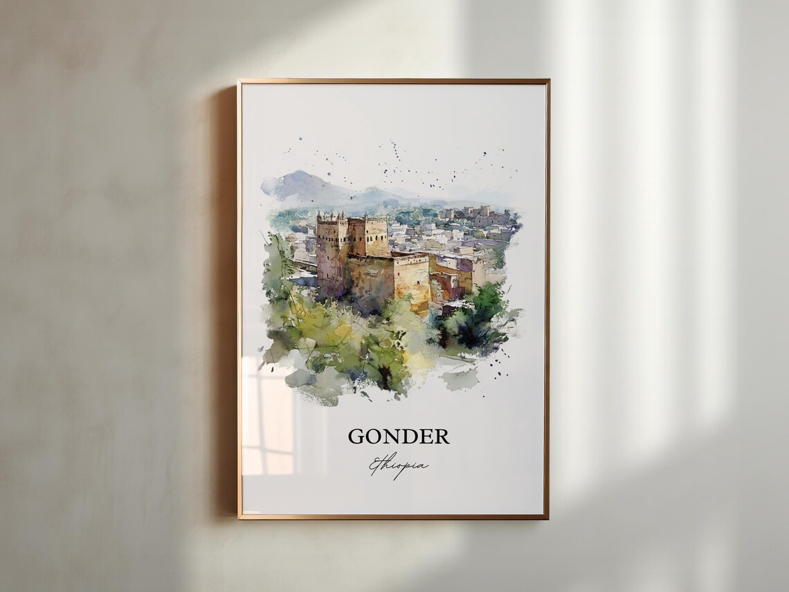 Gonder Ethiopia Castle Watercolor Historic Landmark Travel Poster - Image 5