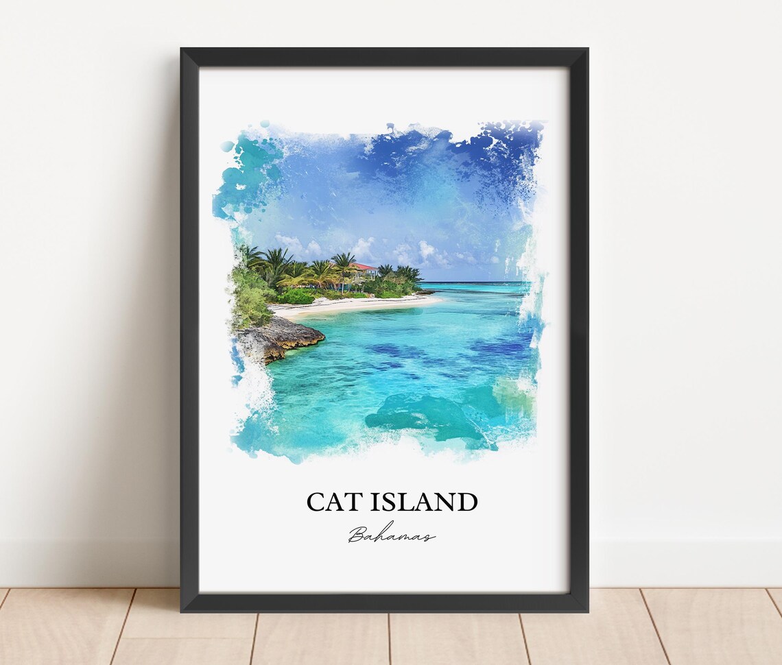 Cat Island Bahamas Watercolor Turquoise Shore Beach Art Poster - Image 2