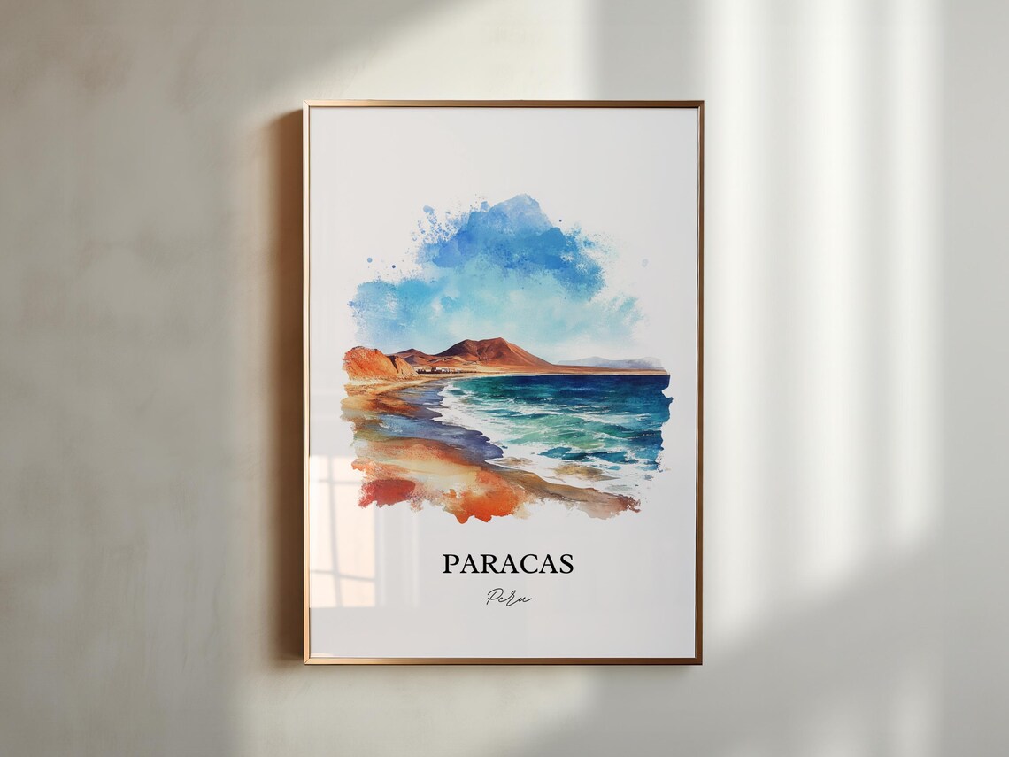 Paracas Peru Desert Beach Ocean Waves Watercolor Travel Poster - Image 4