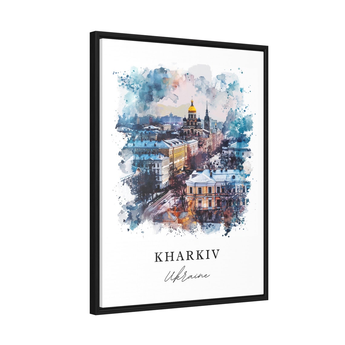 Kharkiv Ukraine Golden Dome Cathedral Watercolor Cityscape Poster - Image 2