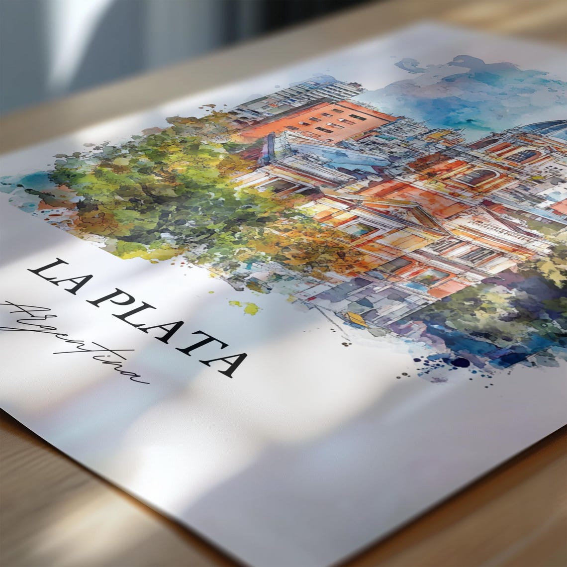 La Plata Argentina Watercolor Red Brick Cathedral Skyline Poster - Image 6
