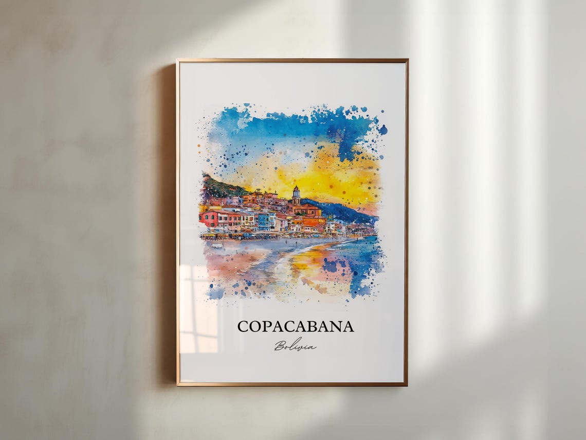 Copacabana Bolivia Lake Titicaca Watercolor Sunset Travel Poster - Image 5