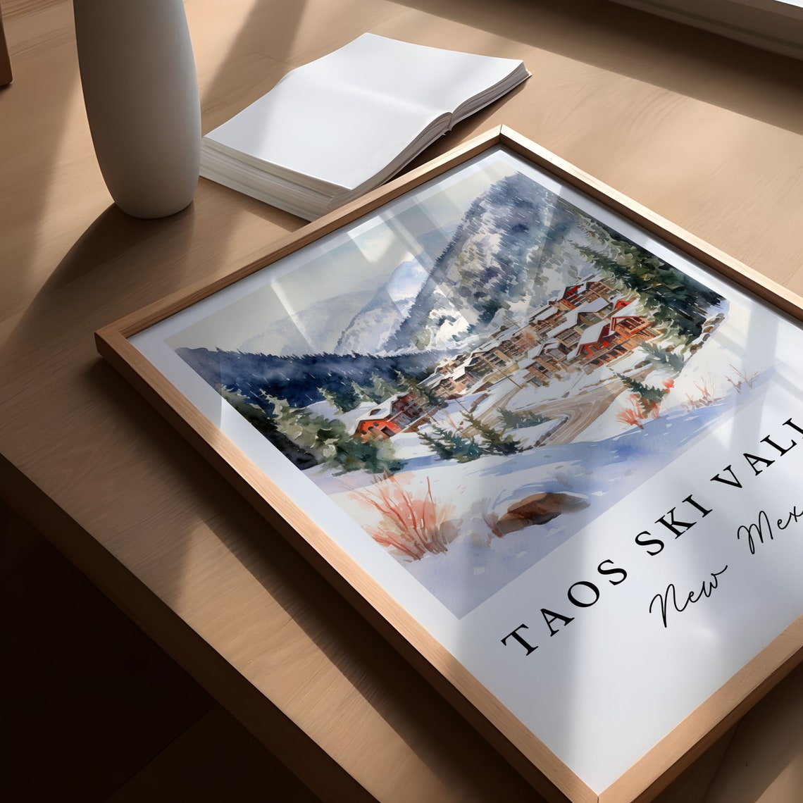 Taos Ski Valley New Mexico Watercolor Snowy Mountain Resort Poster - Image 5