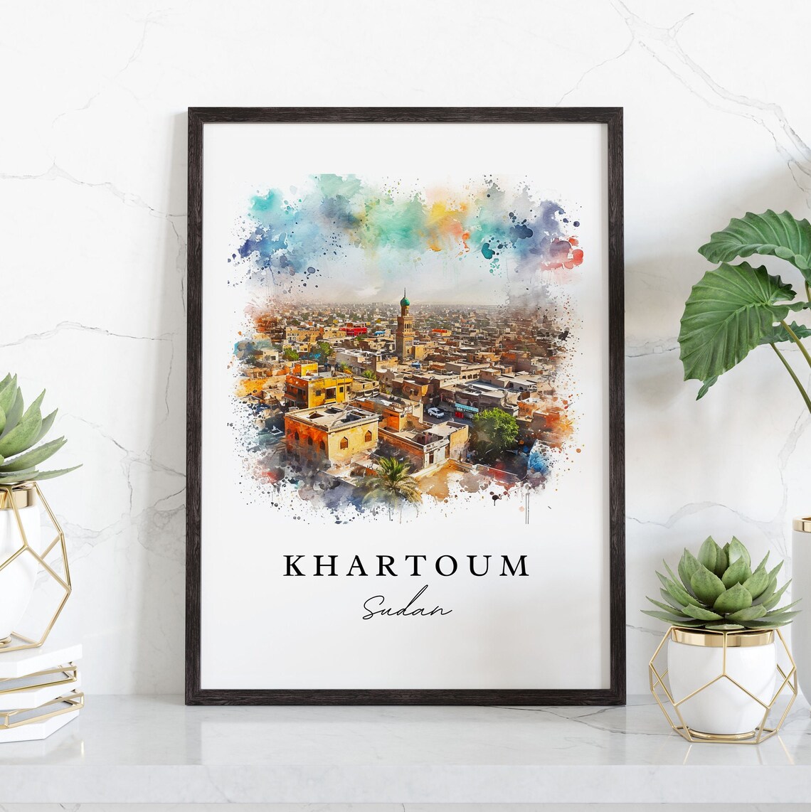 Khartoum Sudan Cityscape Minaret Watercolor Travel Poster Minimalist Travel Home Gift - Image 3