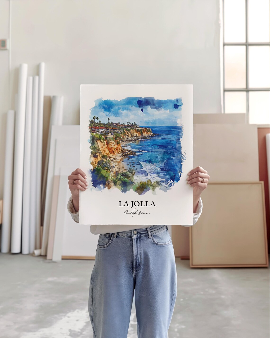 La Jolla California Coastal Cliff Ocean View Watercolor Poster - Image 4