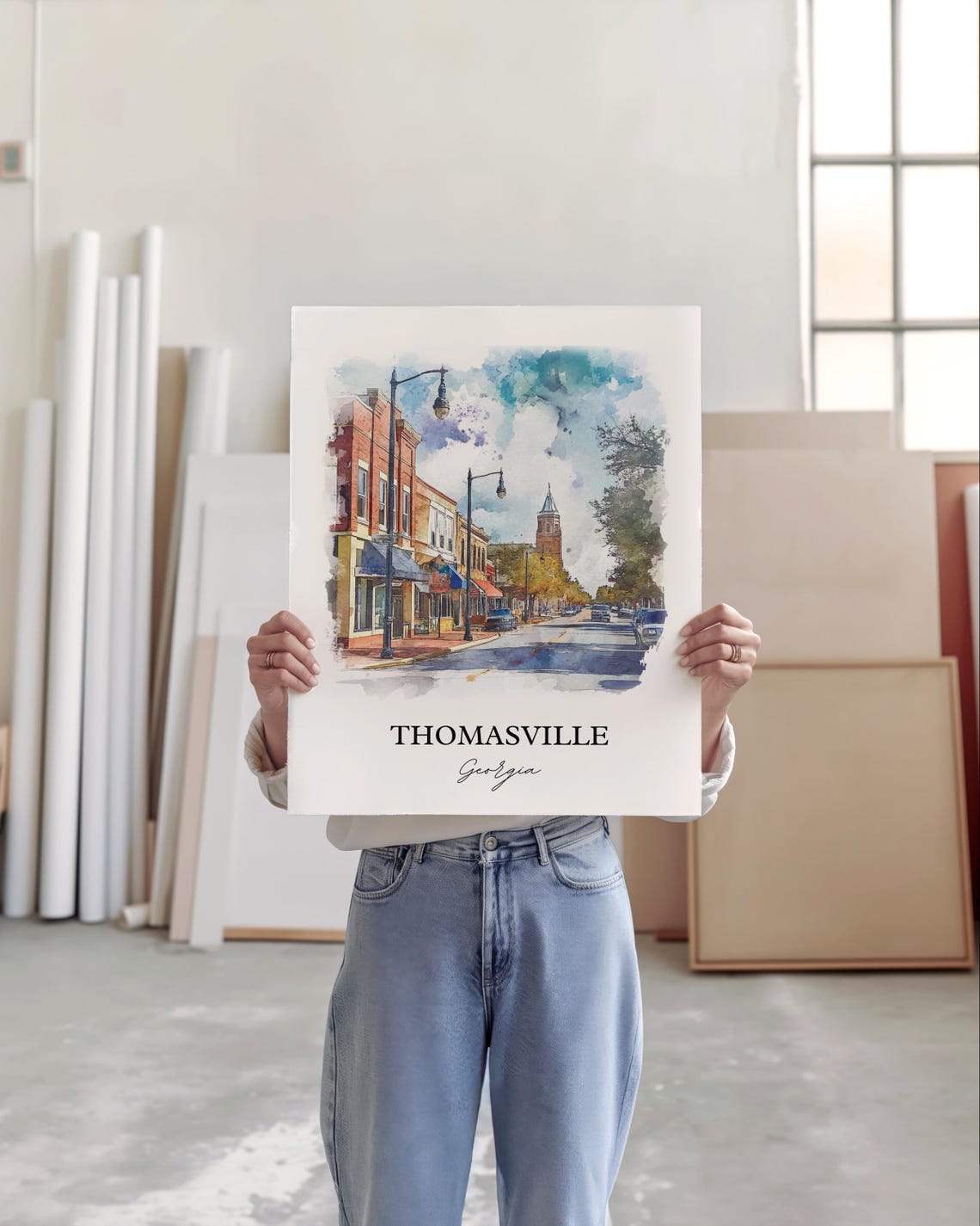 Thomasville Georgia Brick Street Tower Watercolor Travel Gift Poster - Image 3