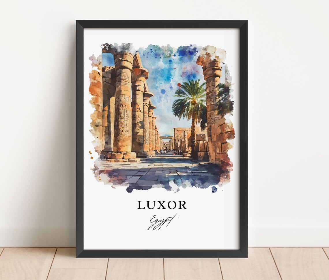Luxor Egypt Watercolor Travel Poster, Temple Art - Image 3