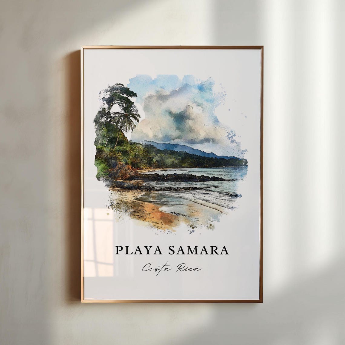 Playa Samara Costa Rica Tropical Beach Watercolor Travel Poster
