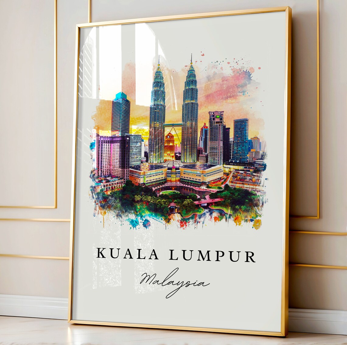 Kuala Lumpur Malaysia Watercolor Petronas Towers Sunset Poster - Image 4