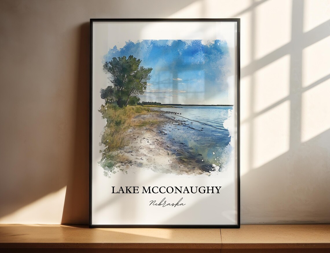 Lake McConaughy Nebraska Lake Shore Watercolor Travel Poster