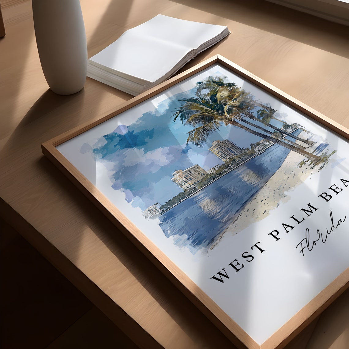 West Palm Beach Florida Palms Skyline Watercolor Travel Poster - Image 5