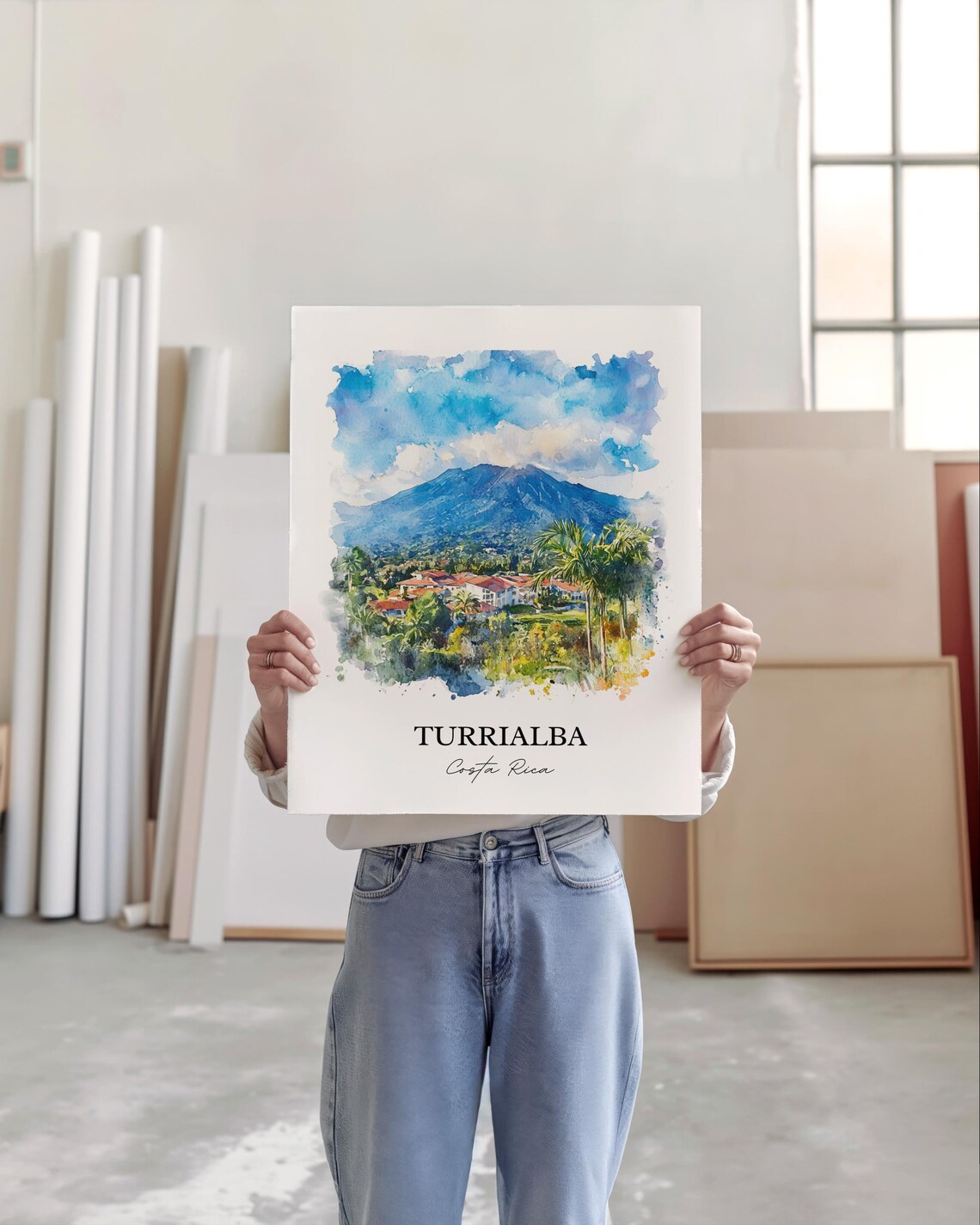 Turrialba Costa Rica Grand Volcano Palms Watercolor Travel Poster - Image 5