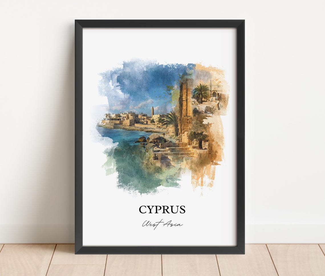 Cyprus Ancient Coastal Ruins Watercolor West Asia Travel Poster - Image 2