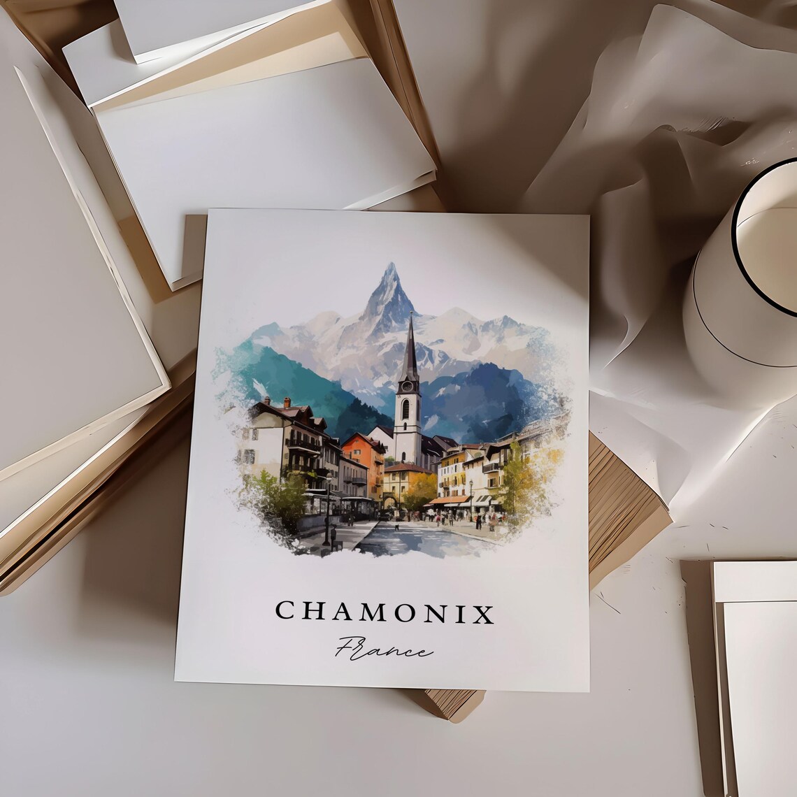 Chamonix France Alpine Street Mountain Watercolor Travel Poster - Image 6
