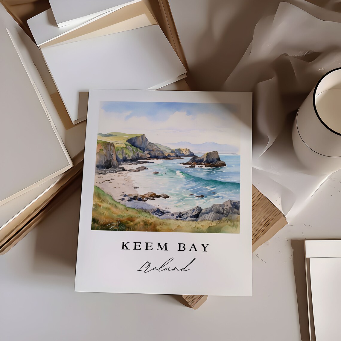 Keem Bay Ireland Wild Rocky Beach Cove Watercolor Coastal Poster - Image 6