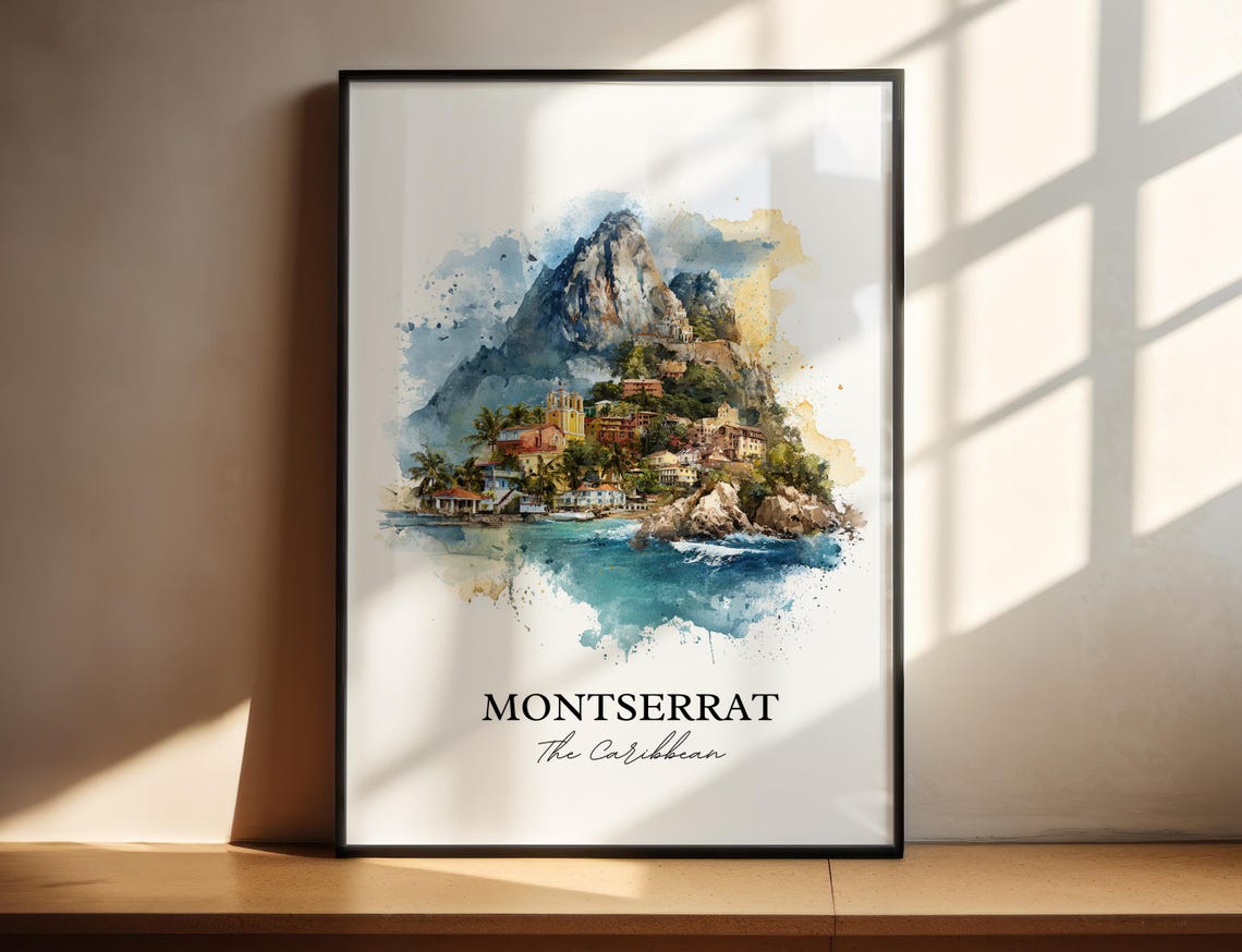 Montserrat Caribbean Watercolor Travel Poster