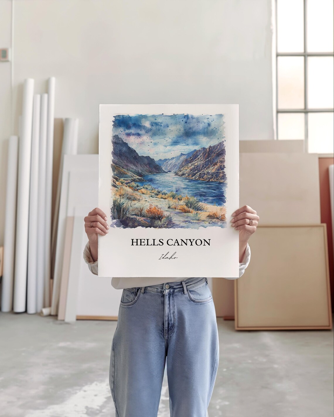 Hells Canyon Idaho River Gorge Watercolor Canyon Landscape Poster - Image 6