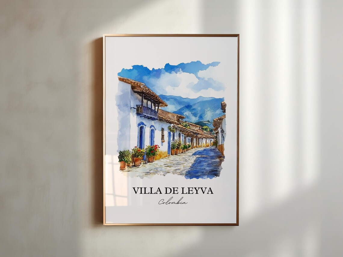 Villa de Leyva Colombia Cobblestone Street Watercolor Poster - Image 5