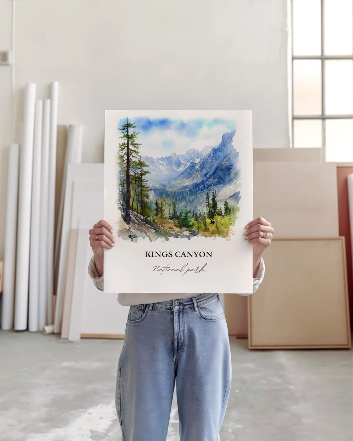 Kings Canyon National Park Sierra Mountain Valley Watercolor Poster - Image 3