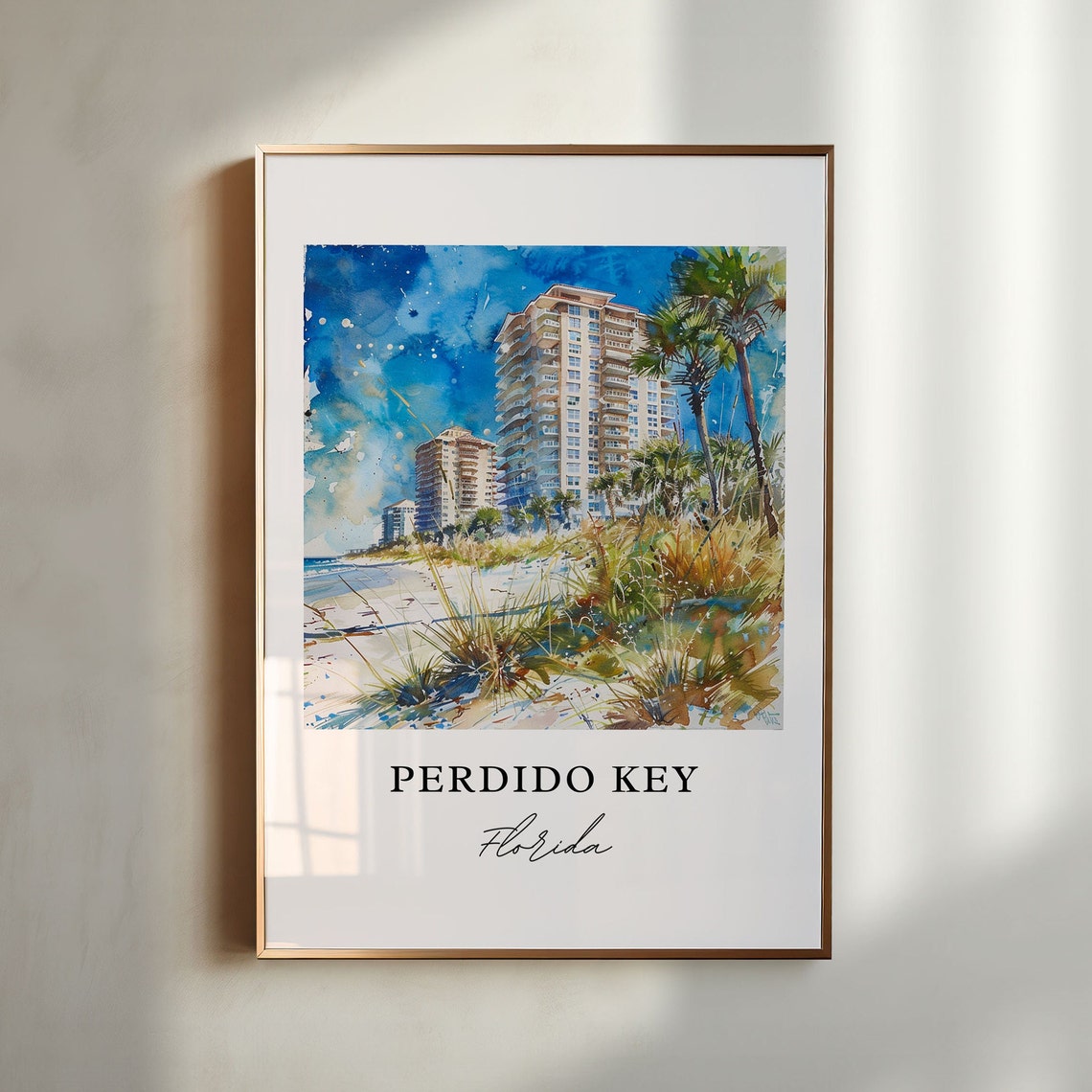 Perdido Key Florida Beachfront Condos Palm Watercolor Coastal Poster