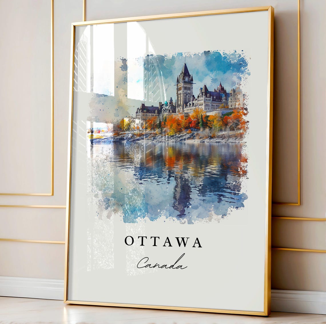 Ottawa Canada Parliament Hill Autumn Watercolor Travel Poster - Image 3