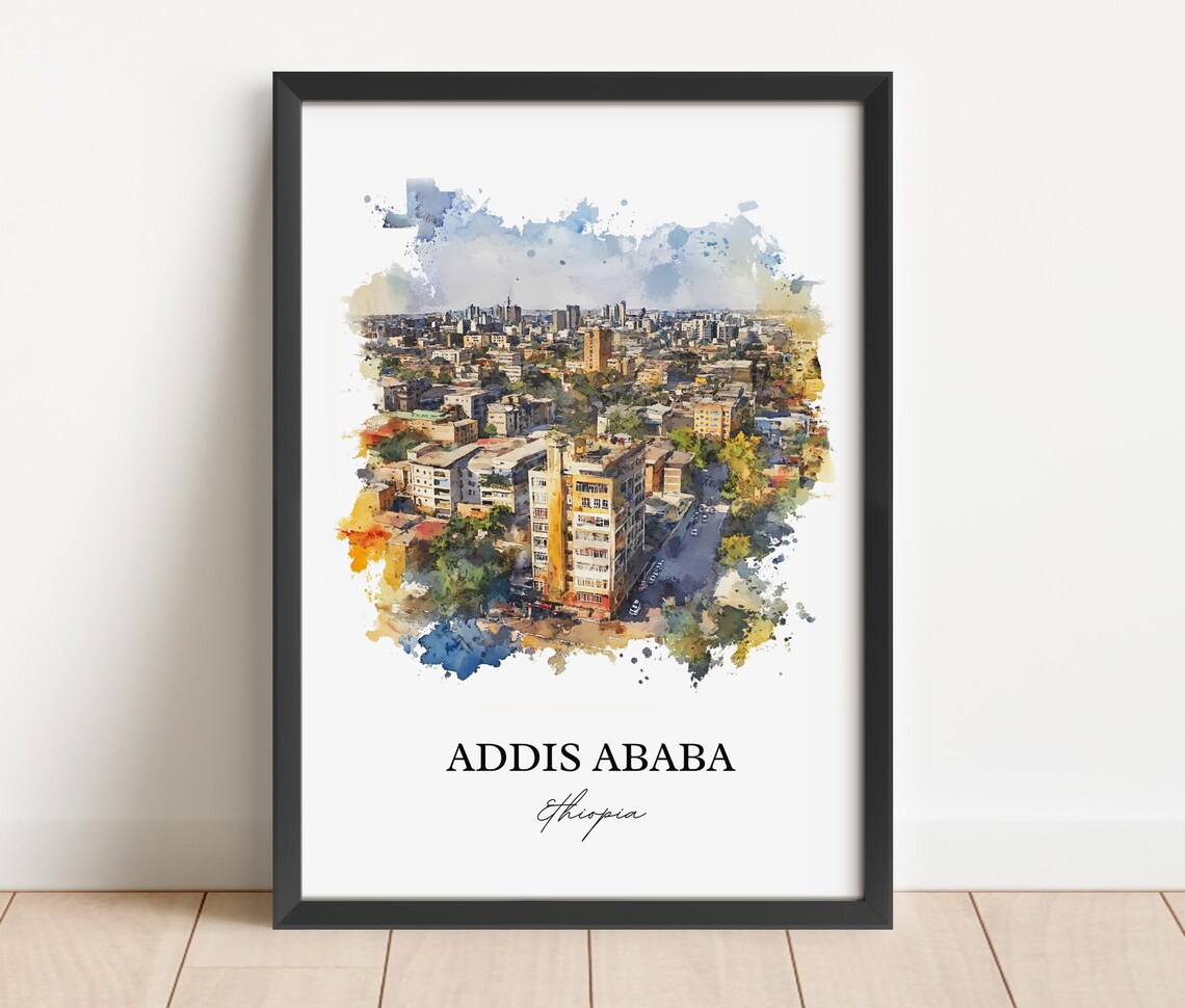 Addis Ababa Ethiopia City Aerial View Watercolor Travel Poster - Image 2