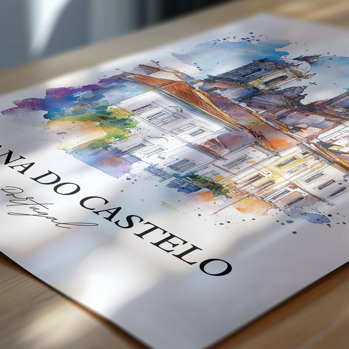 Viana do Castelo Portugal Watercolor Church Twin Towers Art Poster - Image 6