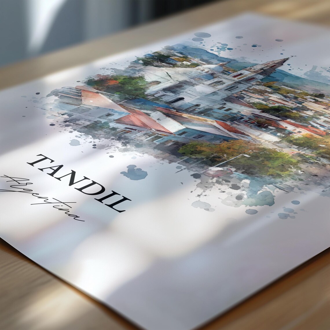 Tandil Argentina Cathedral Watercolor Town Skyline Scene Poster - Image 6