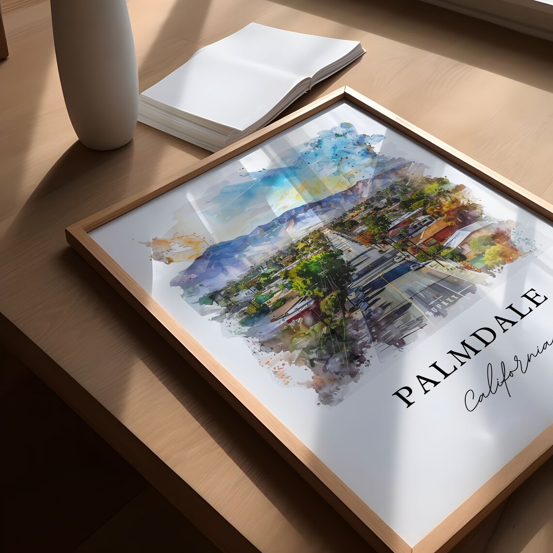 Palmdale California Mountain View Aerial Street Watercolor Poster - Image 5