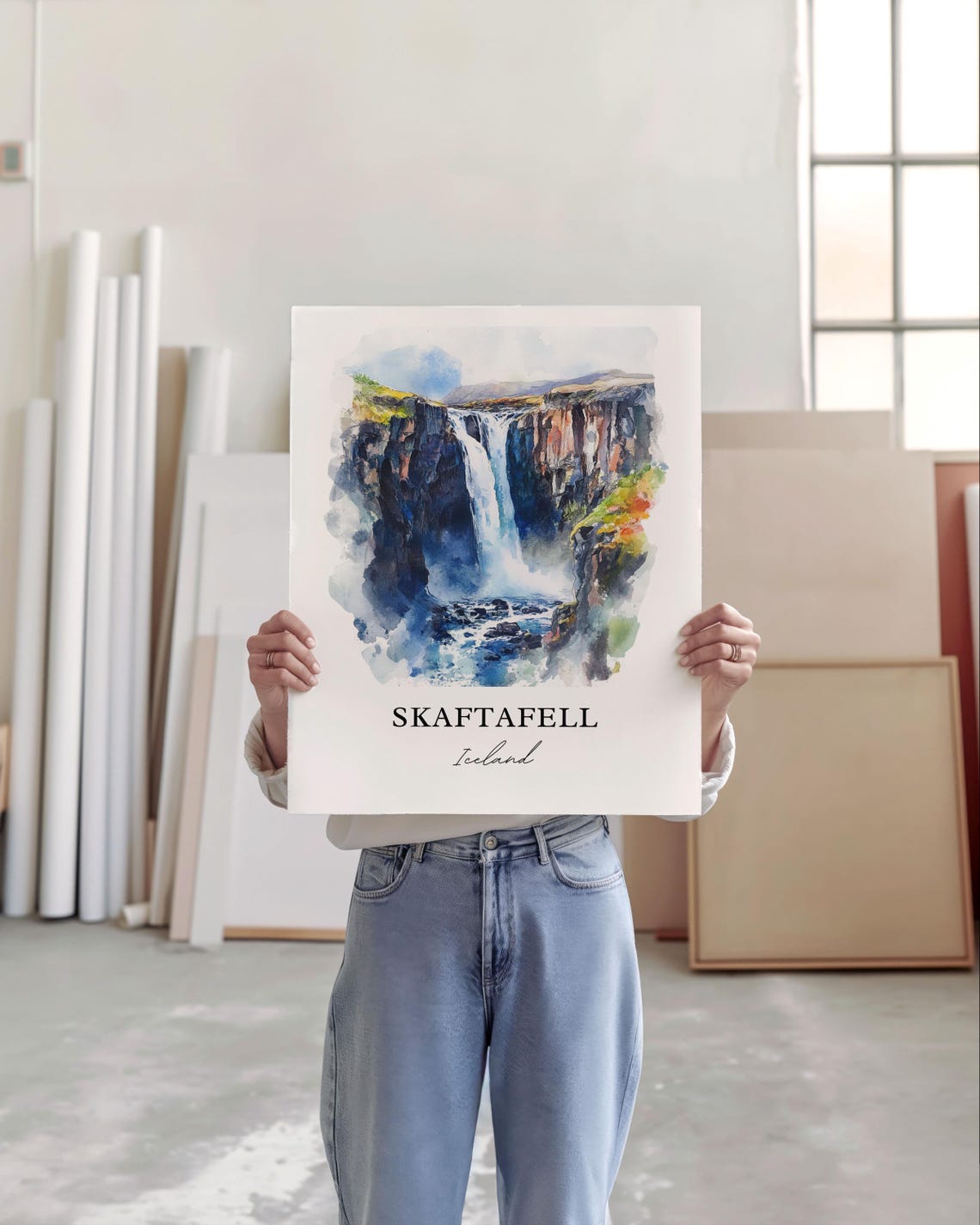 Skaftafell Iceland Waterfall Canyon Watercolor Travel Poster - Image 6