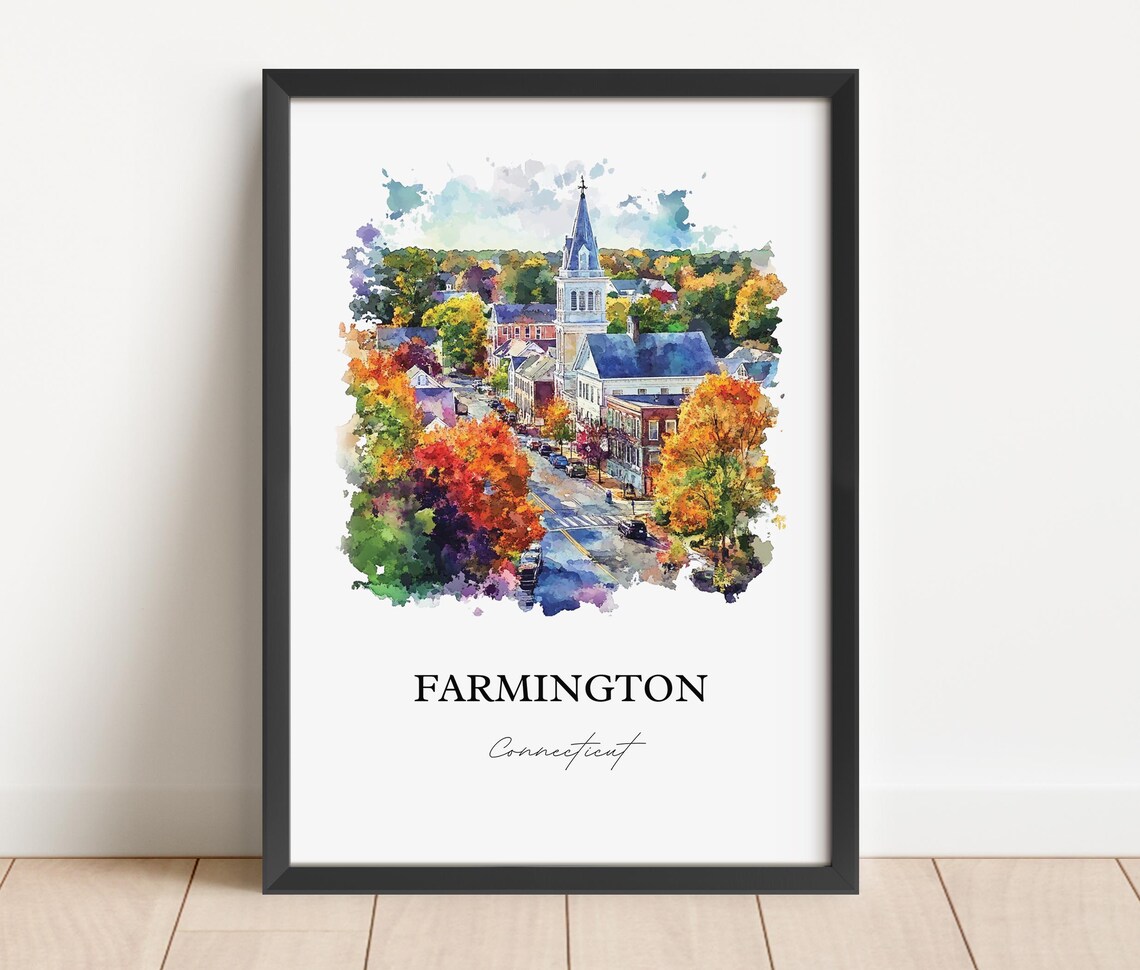 Farmington Connecticut Fall Foliage Street Watercolor Travel Poster - Image 4