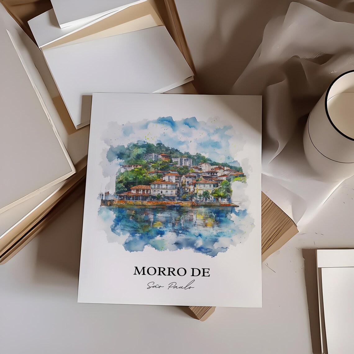 Morro de Sao Paulo Brazil Coastal Village Boats Watercolor Poster - Image 2