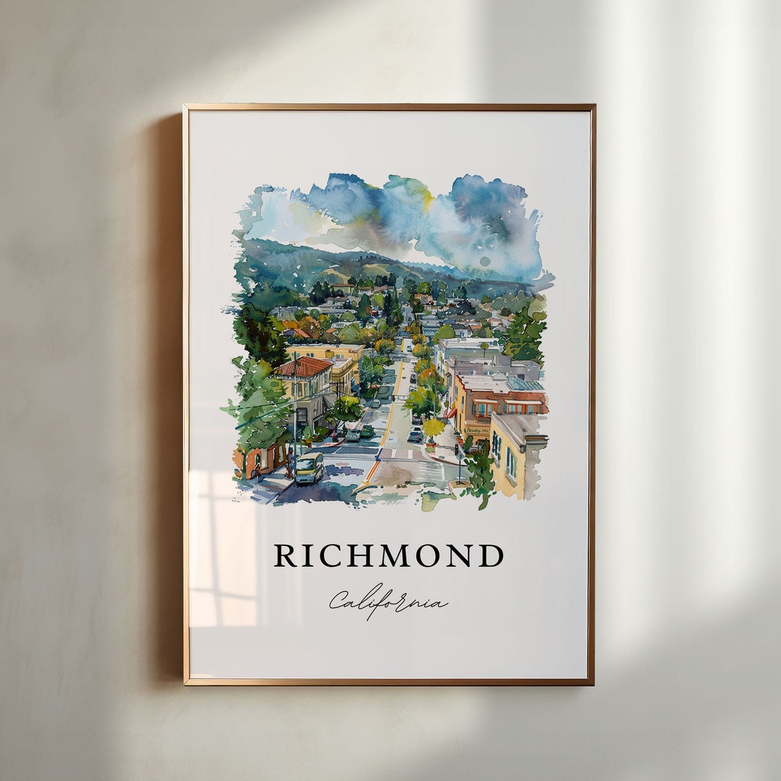 Richmond California Hillside City Street Watercolor Print Gift Art