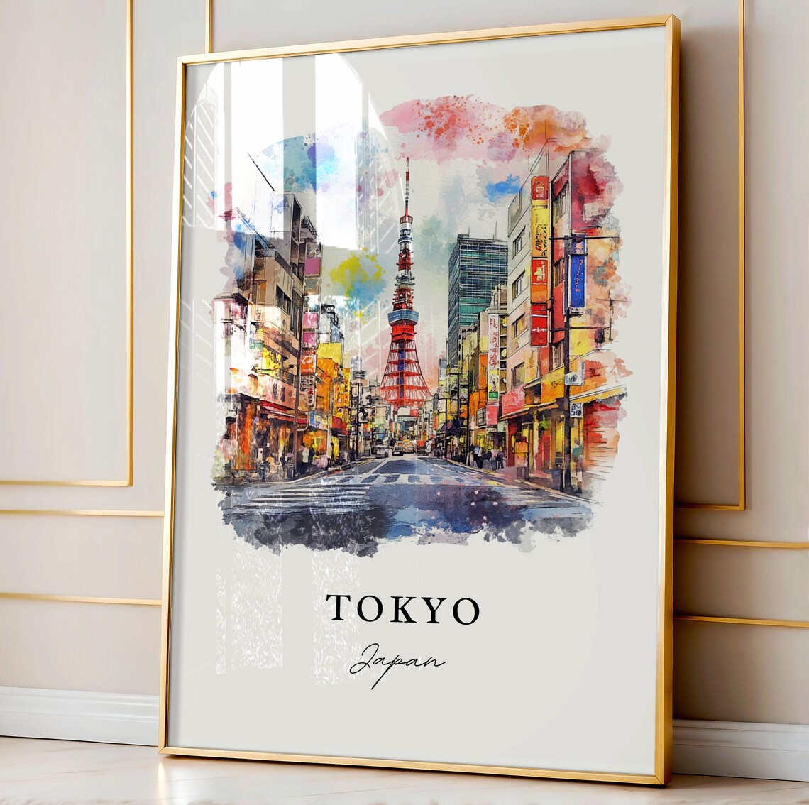 Tokyo Japan Watercolor Tokyo Tower Neon Street City Scene Poster - Image 4