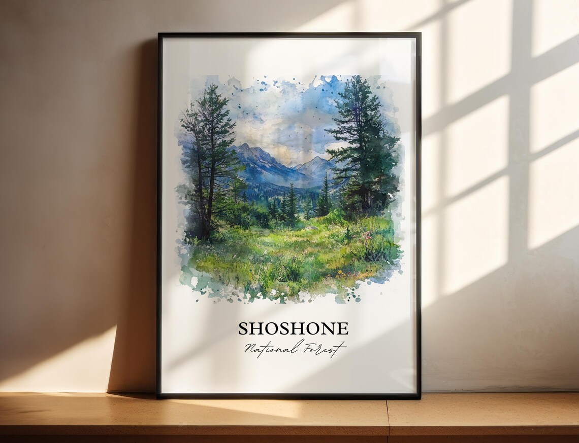 Shoshone National Forest Watercolor Pine Meadow Blue Mountains Poster