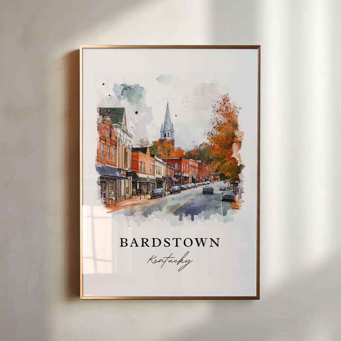 Bardstown KY Watercolor Travel Poster, Nelson County