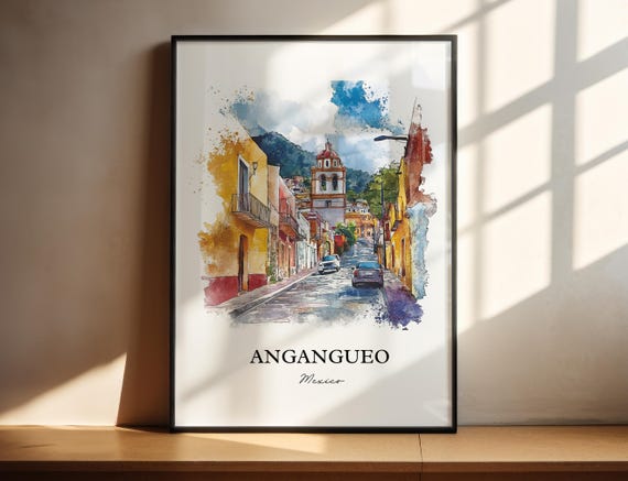 Angangueo Wall Art Michoacn Print Mexico Watercolor Gift Travel Poster Housewarming