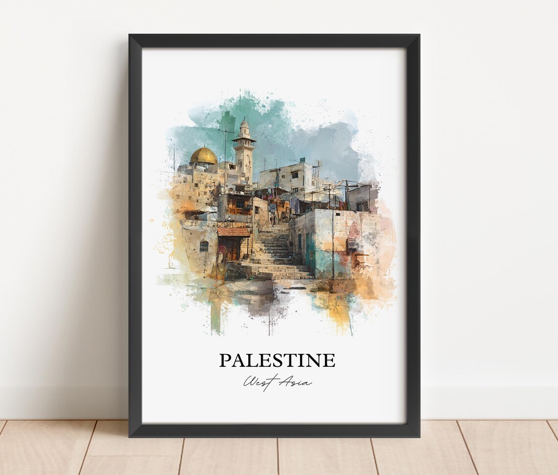 Palestine West Asia Watercolor Old Stone Street Dome Travel Poster - Image 3