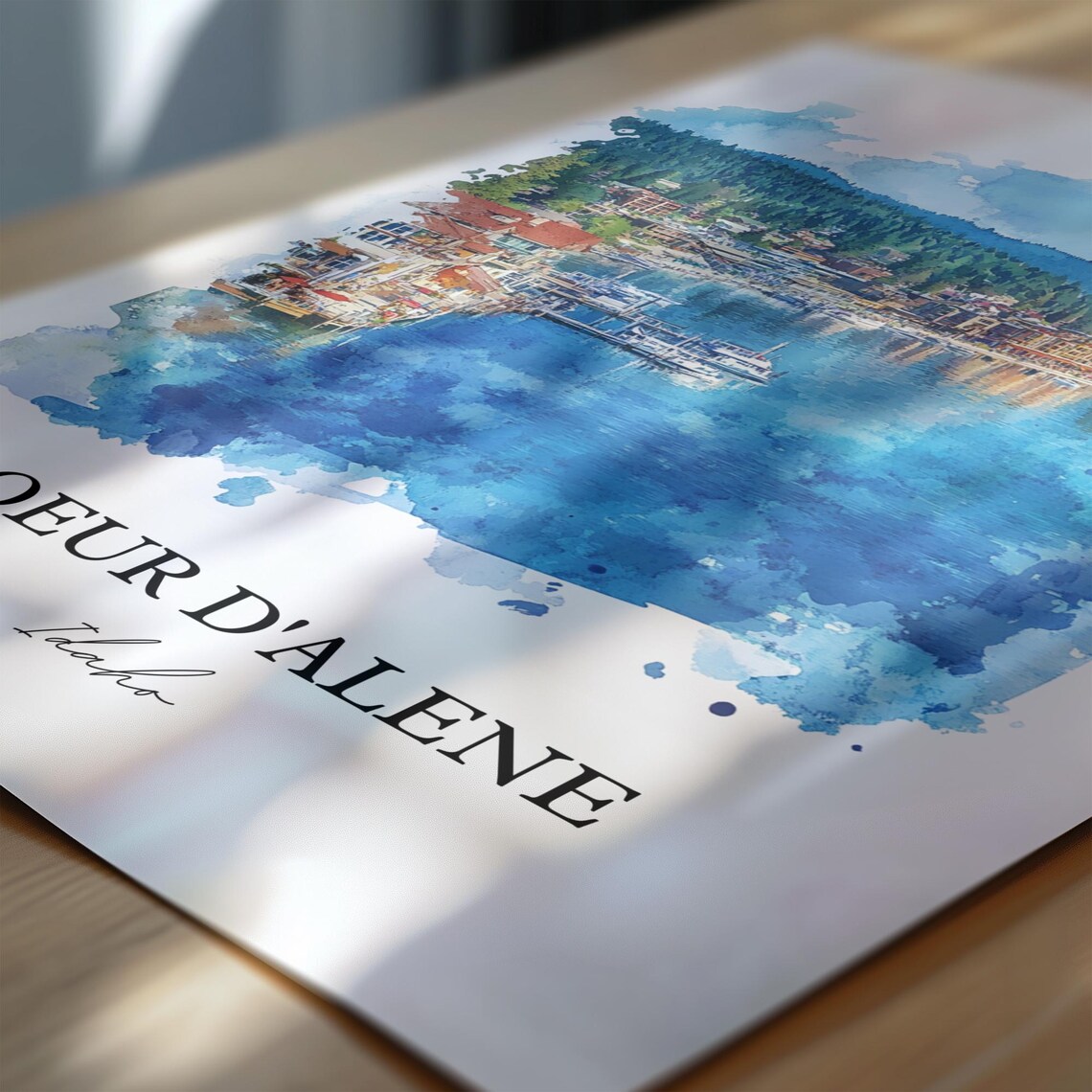 Coeur d'Alene Idaho Lakefront Harbor Watercolor Travel Poster - Image 6